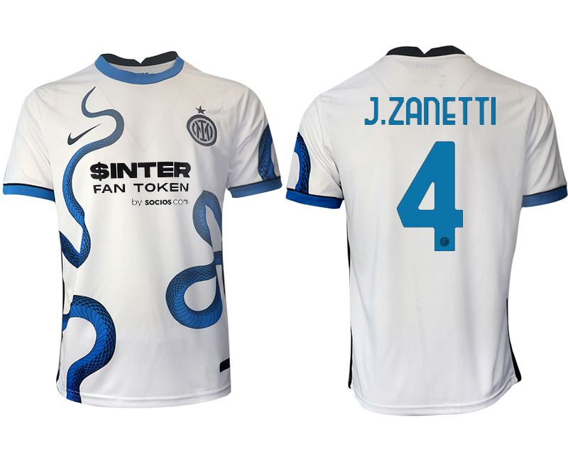 Men 2021-2022 Club Inter Milan away aaa version white #4 Soccer Jersey->inter milan jersey->Soccer Club Jersey